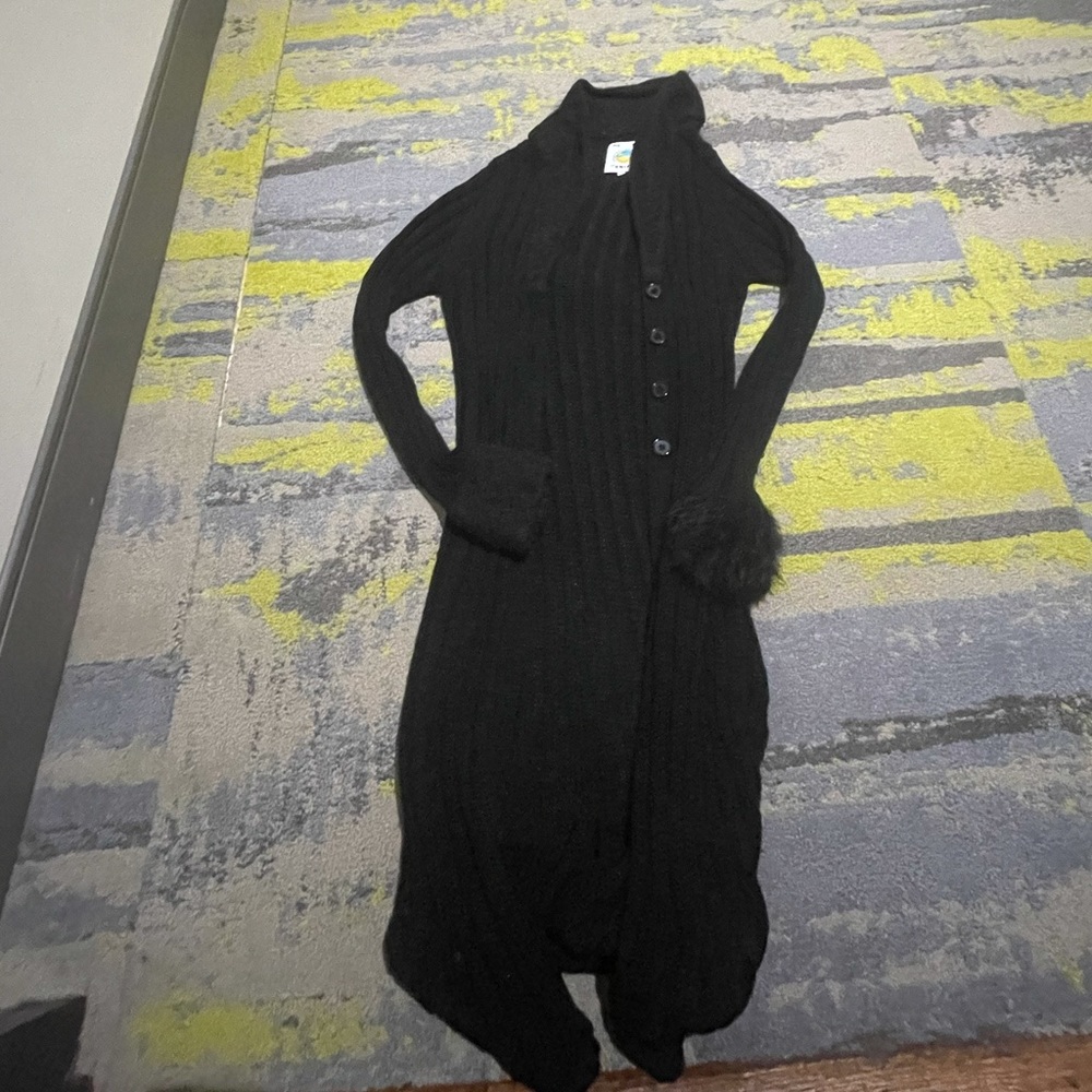 Unif Long Black Fuzzy Cardigan